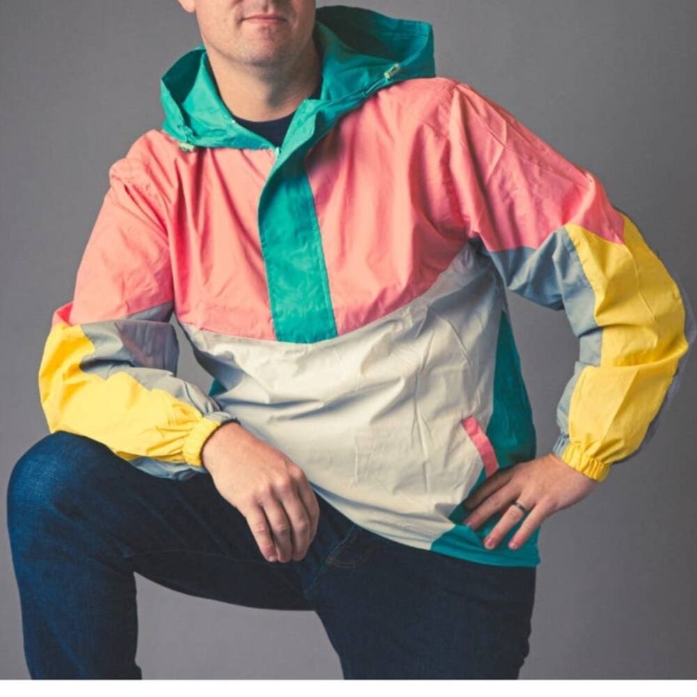 Bleecker & Mercer Colorblock 80s style Pullover windbreaker jacket sz Medium